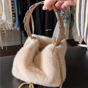 ALDO Cream Fuzzy Handbag with Leather Strap
